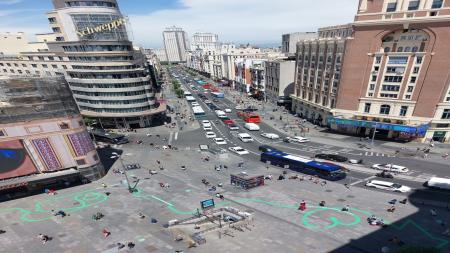 La plaza del Callao y la Gran Vía, formando el escenario del Día Mundial Sin Tabaco de 2022 en Madrid.
