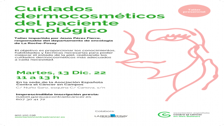 Cartel de 'Cuidados dermocosméticos del paciente oncológico' en Campos.